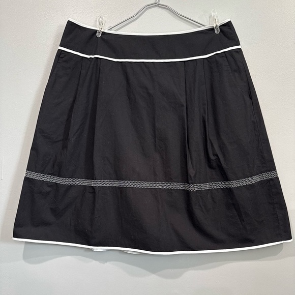 Talbots Black A-Line 100%cotton Skirt with White Trim - Size 14 - Picture 2 of 9